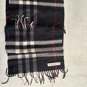 Burberry Classic Black/Dark Blue, White, and Red Plaid Scarf